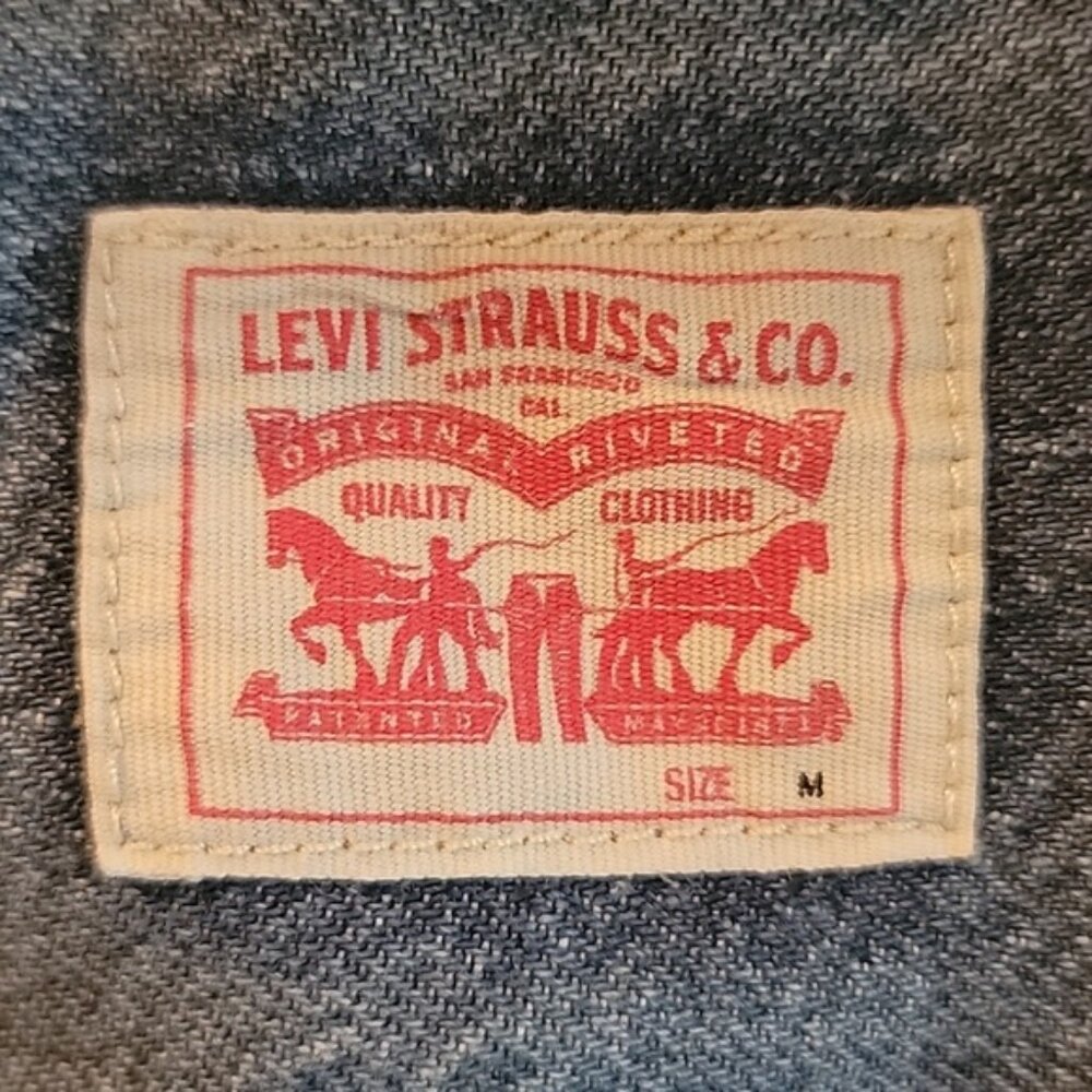 LEVI'S Light Wash Denim Short Sleeve Pearl Snap Western Casual Shirt Dress Sz M - Picture 5 of 8